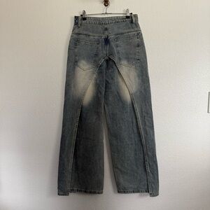 High Rise Flap Overlay Loose Wide Leg Jeans Medium 28